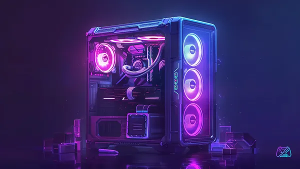 Offenes Gaming-PC-Gehäuse mit leuchtenden RGB-Lüftern, Grafikkarte und Mainboard sichtbar